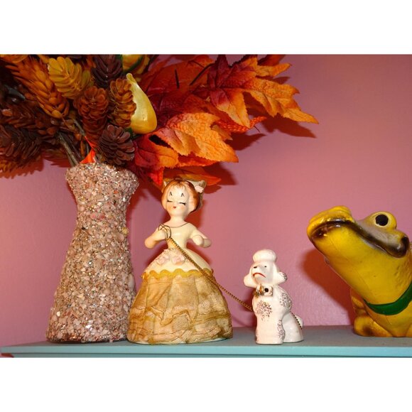 Vintage Ceramic Women & Poodle Figurine Southern Belle antique lady walking dog - Picture 8 of 11